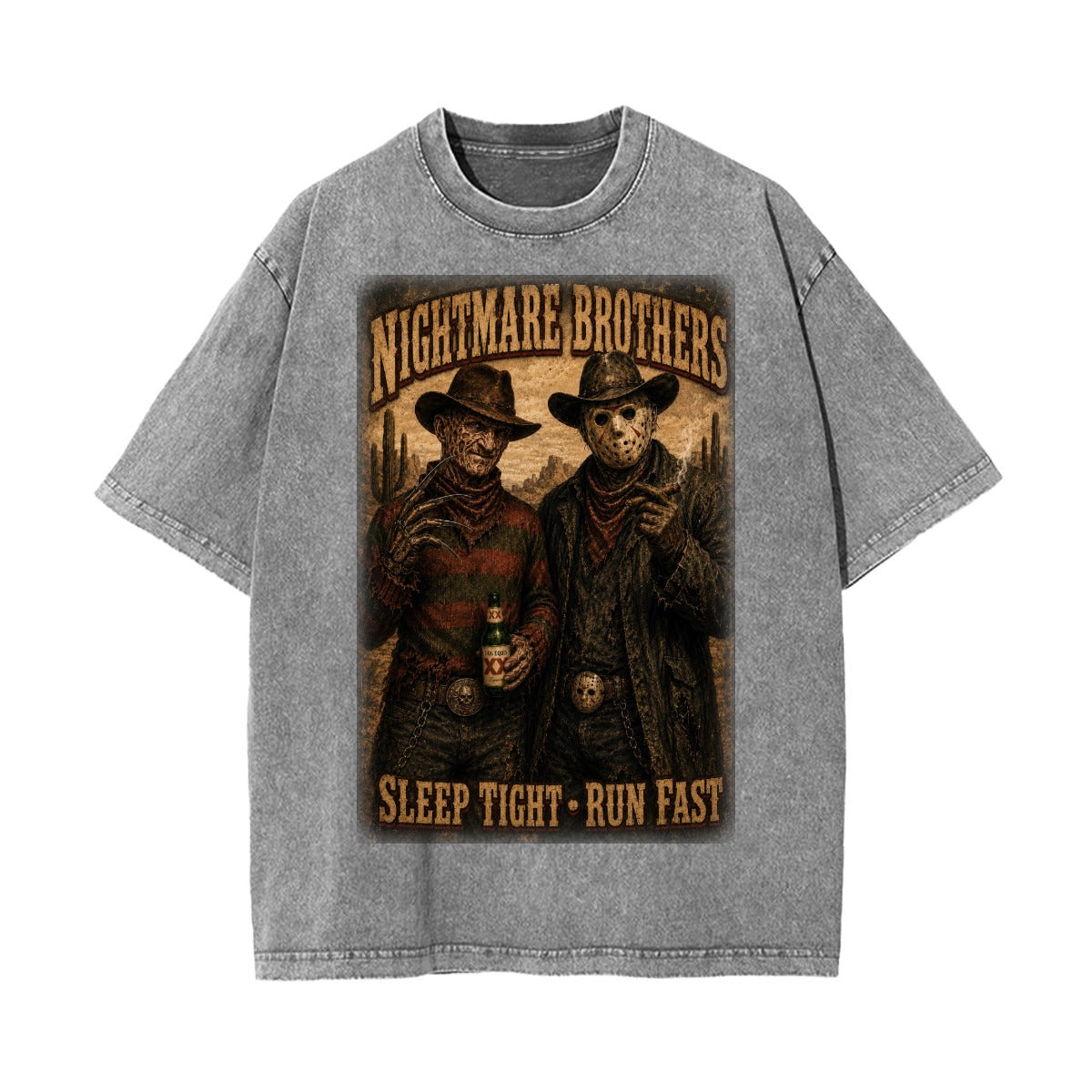 Nightmare Brothers Western Horror Vintage Wash Graphic T-Shirt