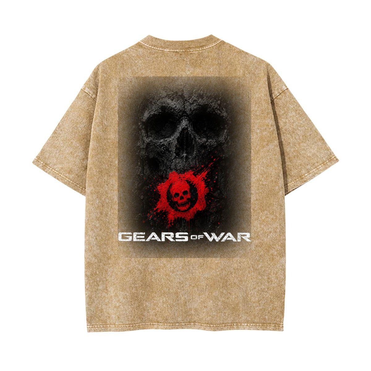 Distressed Skull Gear Graphic T-Shirt – Red & White Gaming Tee