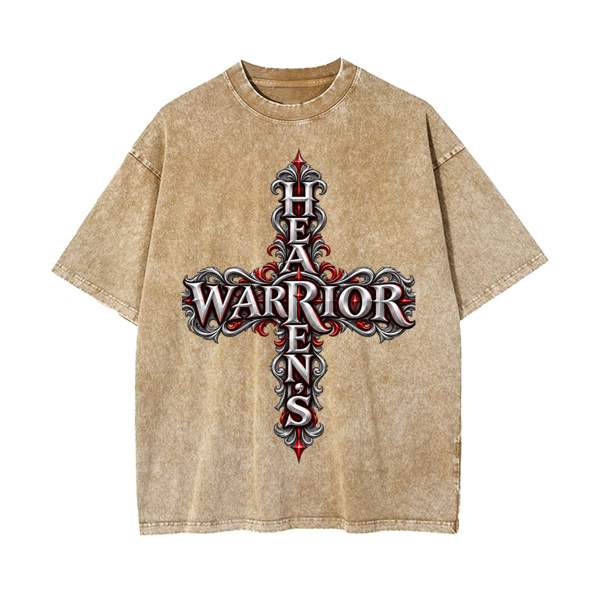 Heaven’s Warrior Angel Graphic Tee – Gothic Cross Front & Winged Knight Back