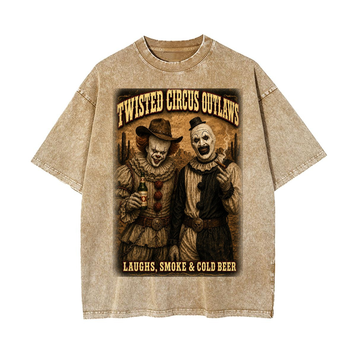 Twisted Circus Outlaws Vintage Wash Horror Clown Oversized Graphic T-Shirt