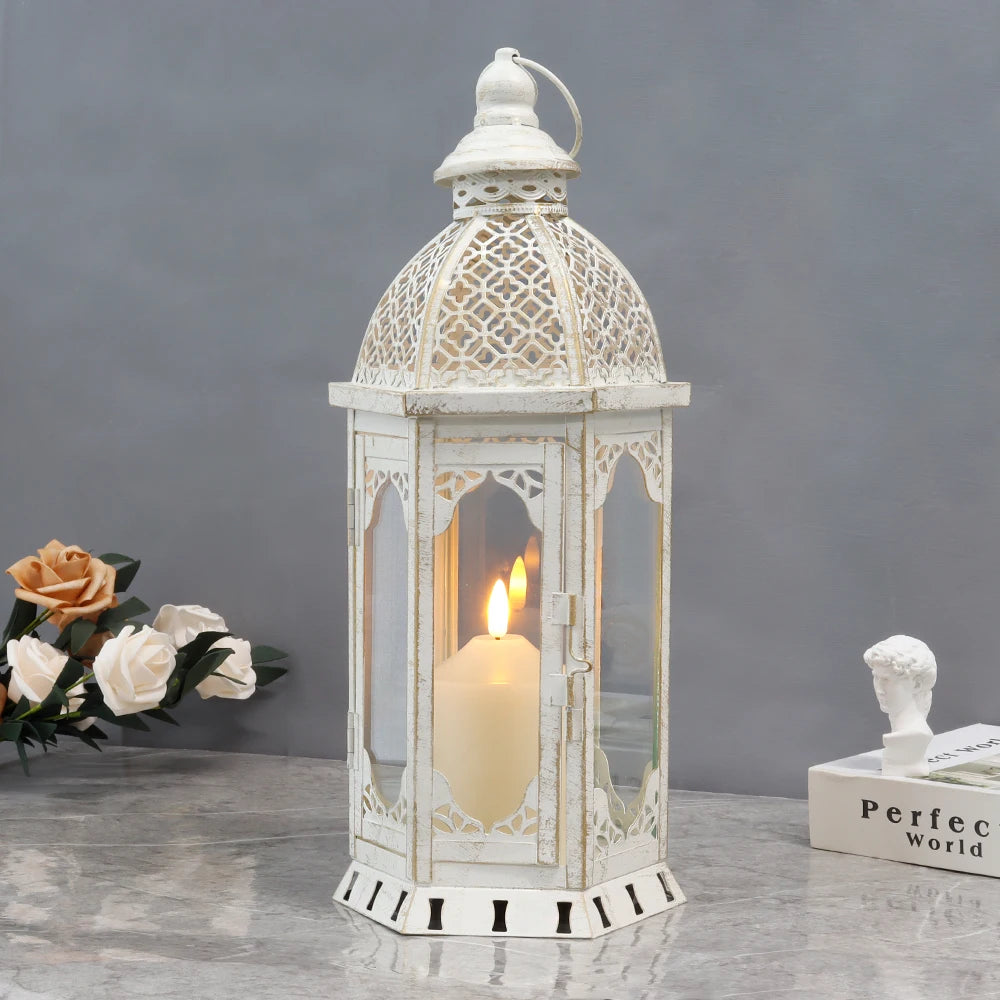 Vintage White Hanging Candle Lantern