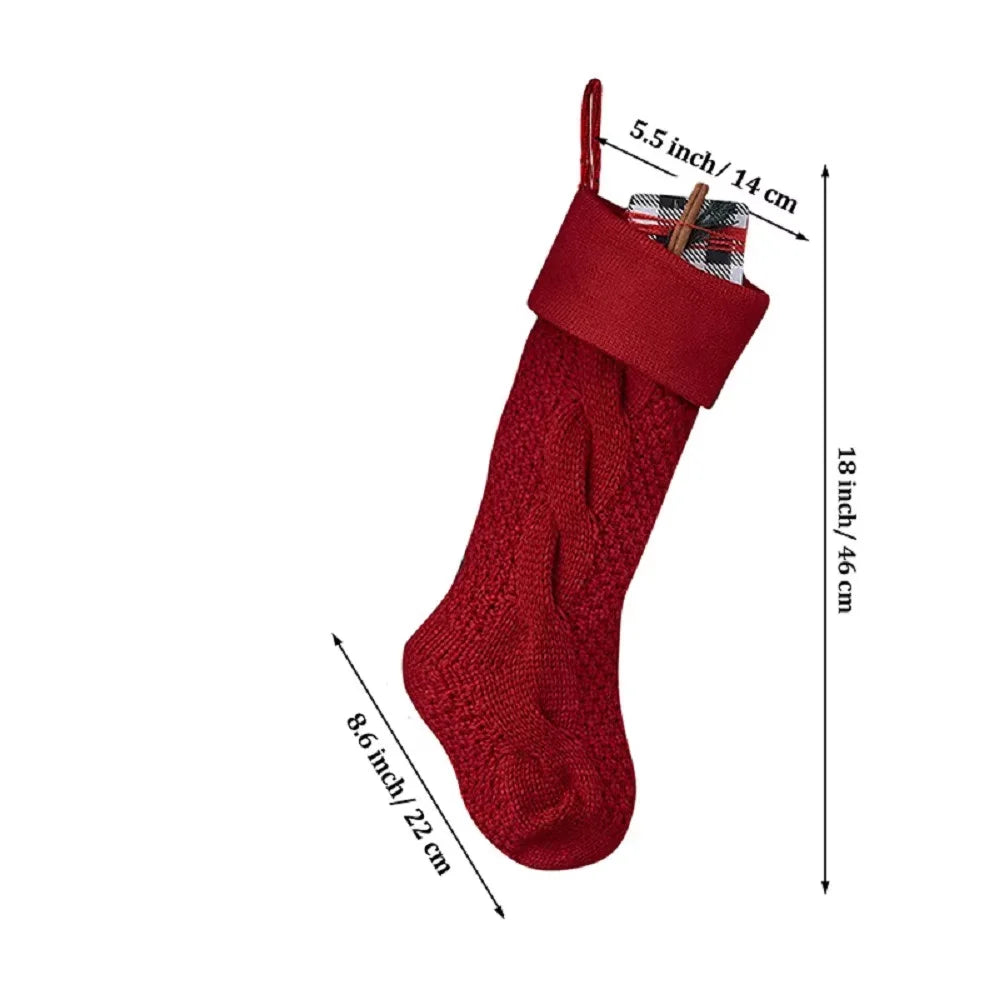 2026 Christmas Home Wall Decoration Cute Large Knitted Yarn Eco-Friendly Soft Acrylic Fiber Embroidery Stocking Gift Bag 18inch