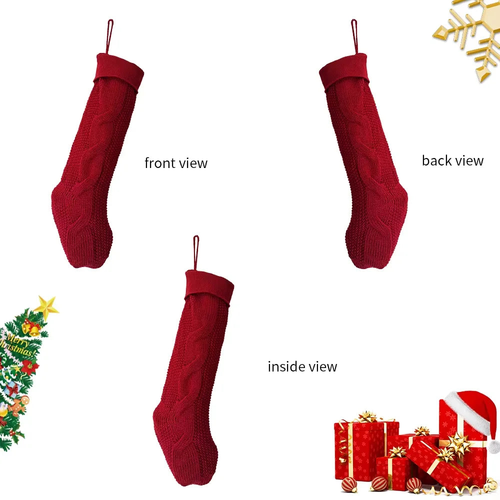 2026 Christmas Home Wall Decoration Cute Large Knitted Yarn Eco-Friendly Soft Acrylic Fiber Embroidery Stocking Gift Bag 18inch