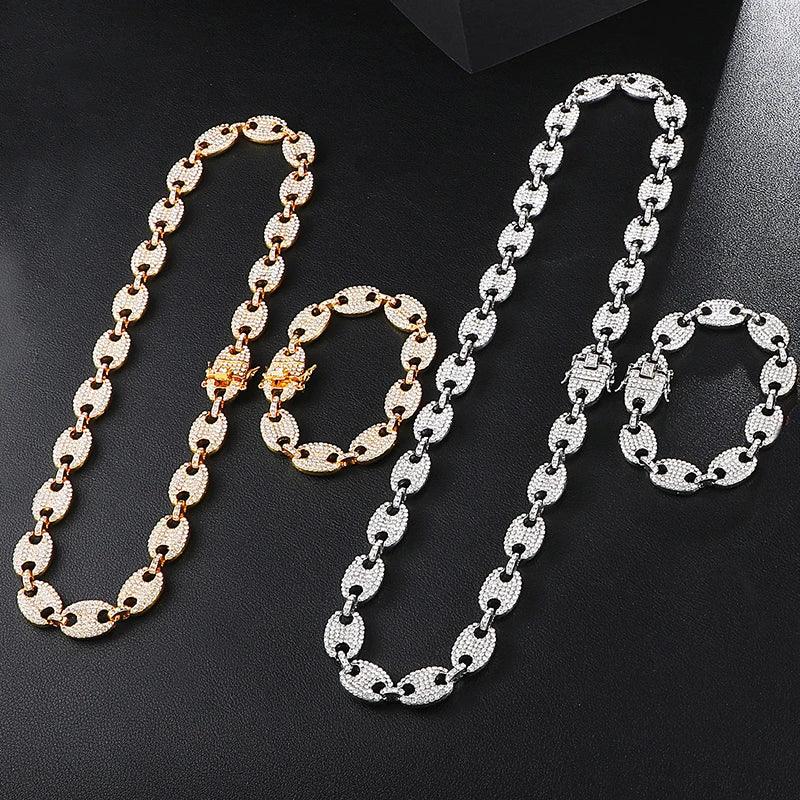 12mm Miami Cuban Link Necklace – Coffee Bean Chain | Unisex Hip-Hop Jewelry