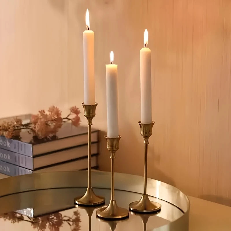 3-Piece Gold Metal Candlestick Holder Set
