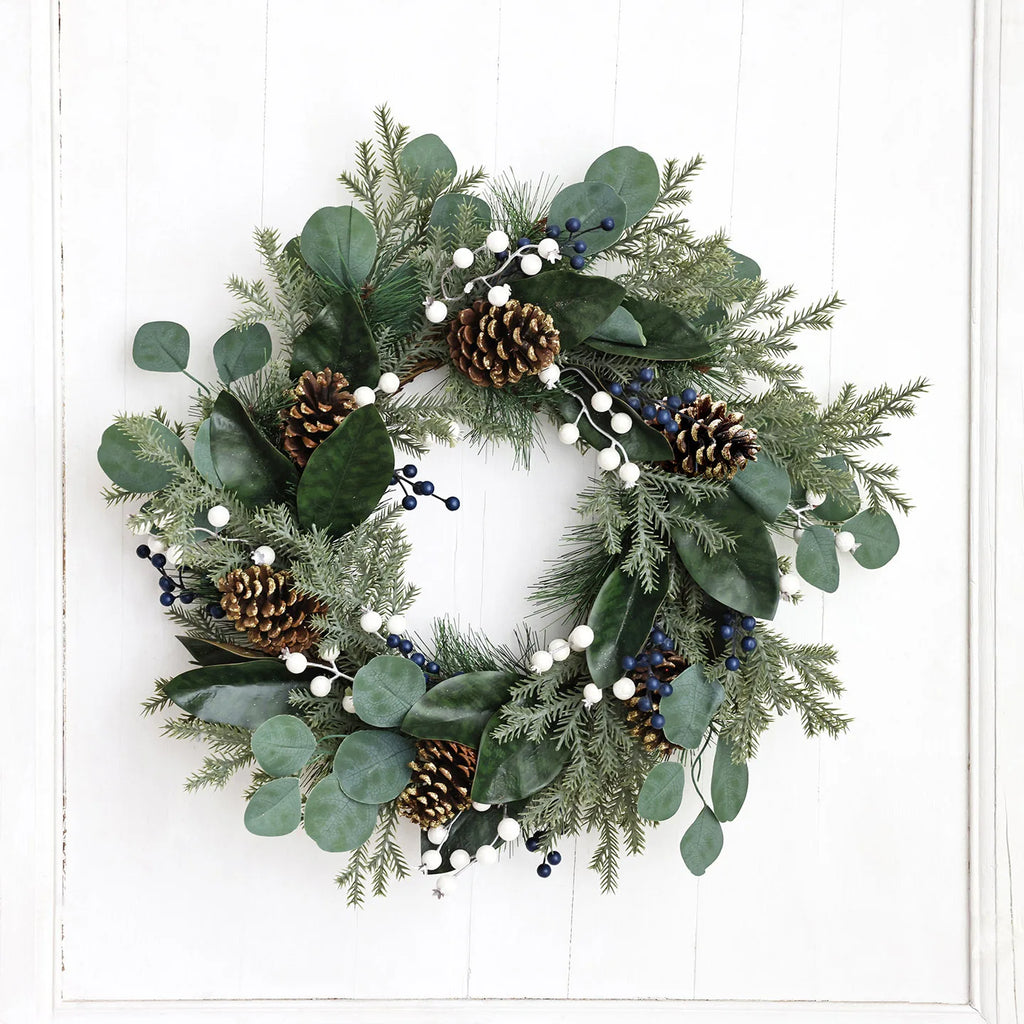 Eucalyptus Christmas Wreath with Pine Cones – Holiday Door & Wall Décor