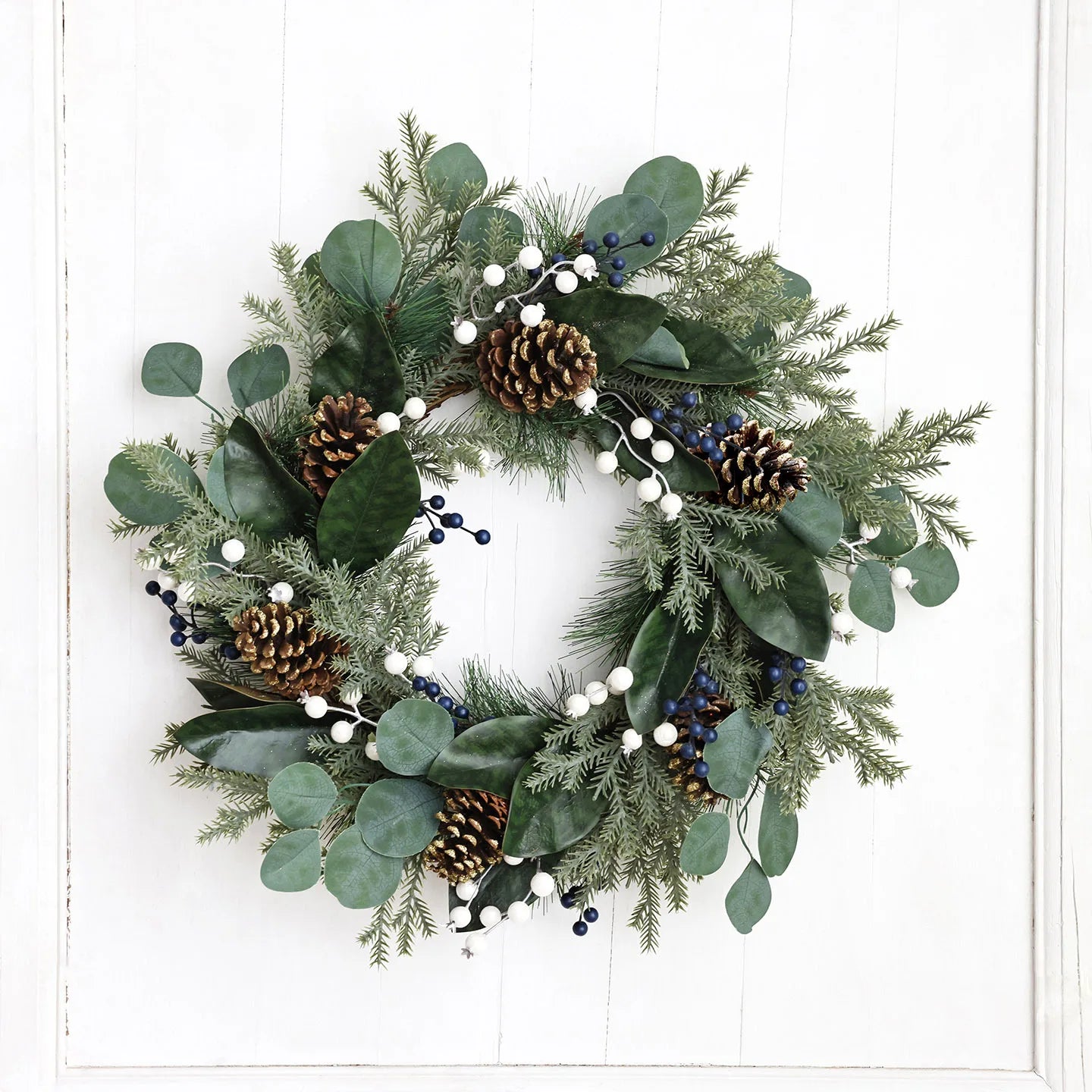 Eucalyptus Christmas Wreath with Pine Cones – Holiday Door & Wall Décor