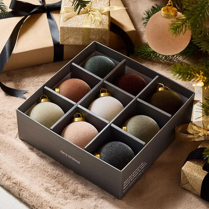 Luxury Flocked Christmas Ball Ornaments – 9-Piece Holiday Set