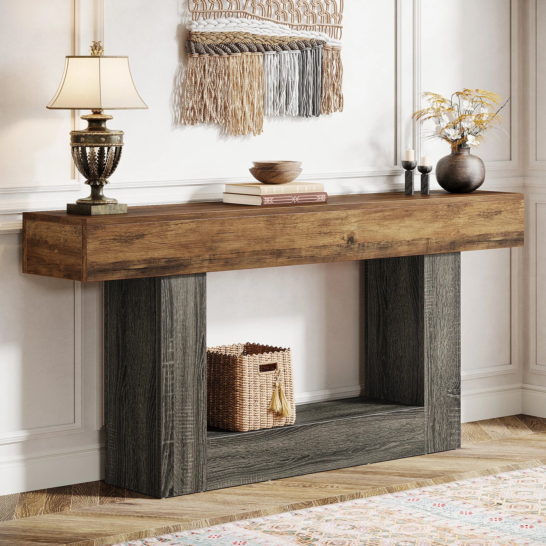 Modern Narrow Console Table with Storage Shelf