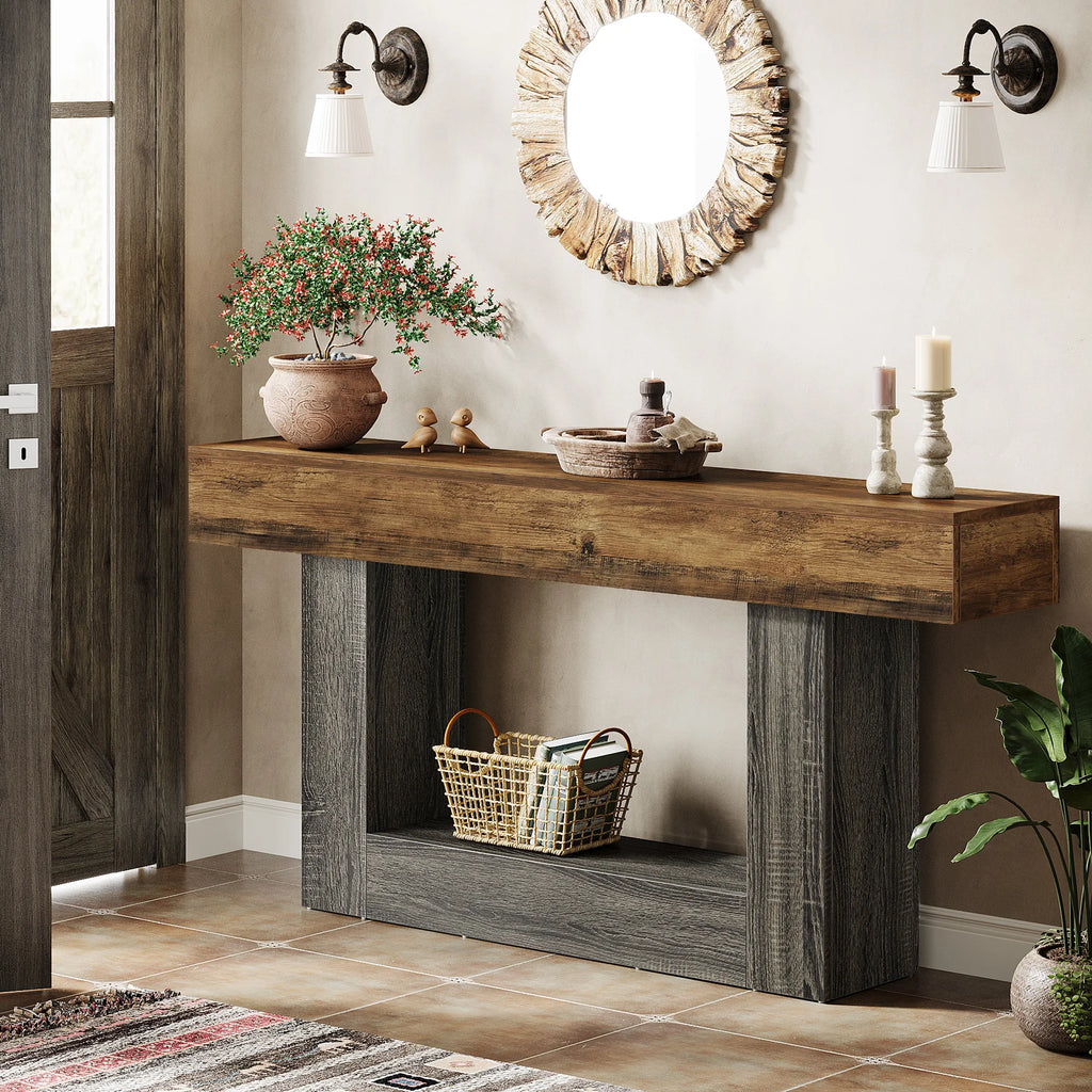 Modern Narrow Console Table with Storage Shelf