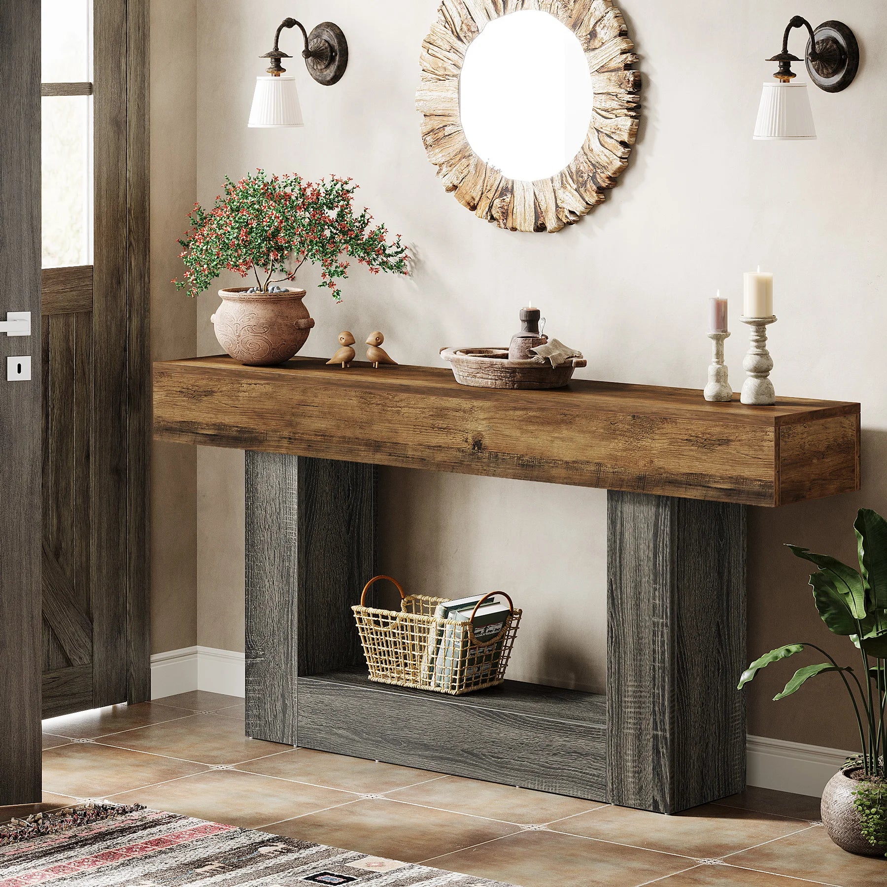 Modern Narrow Console Table with Storage Shelf