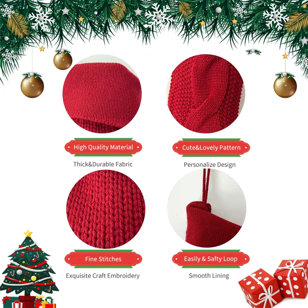2026 Christmas Home Wall Decoration Cute Large Knitted Yarn Eco-Friendly Soft Acrylic Fiber Embroidery Stocking Gift Bag 18inch