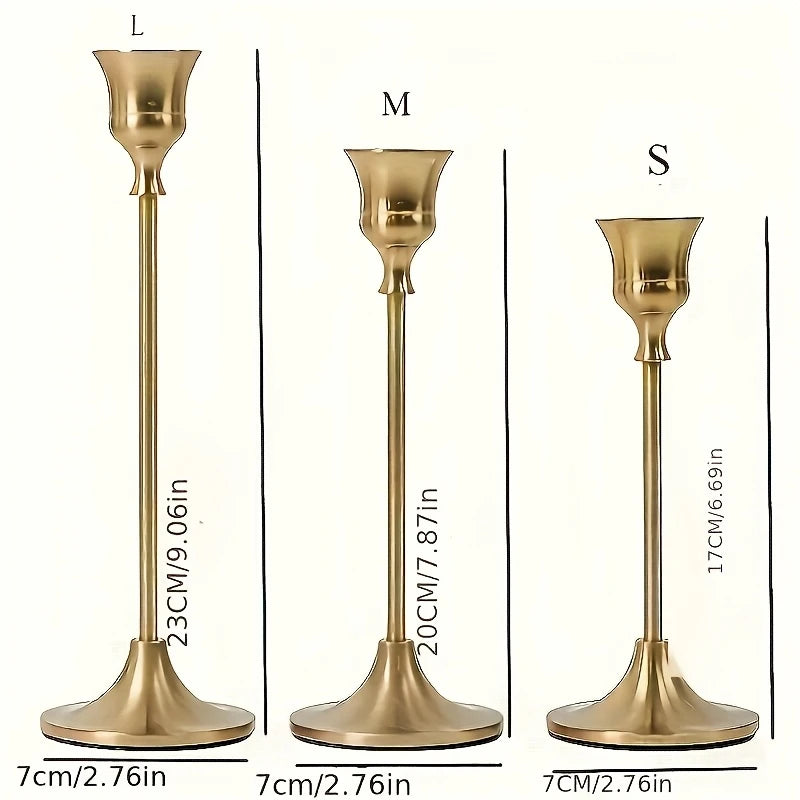 3-Piece Gold Metal Candlestick Holder Set