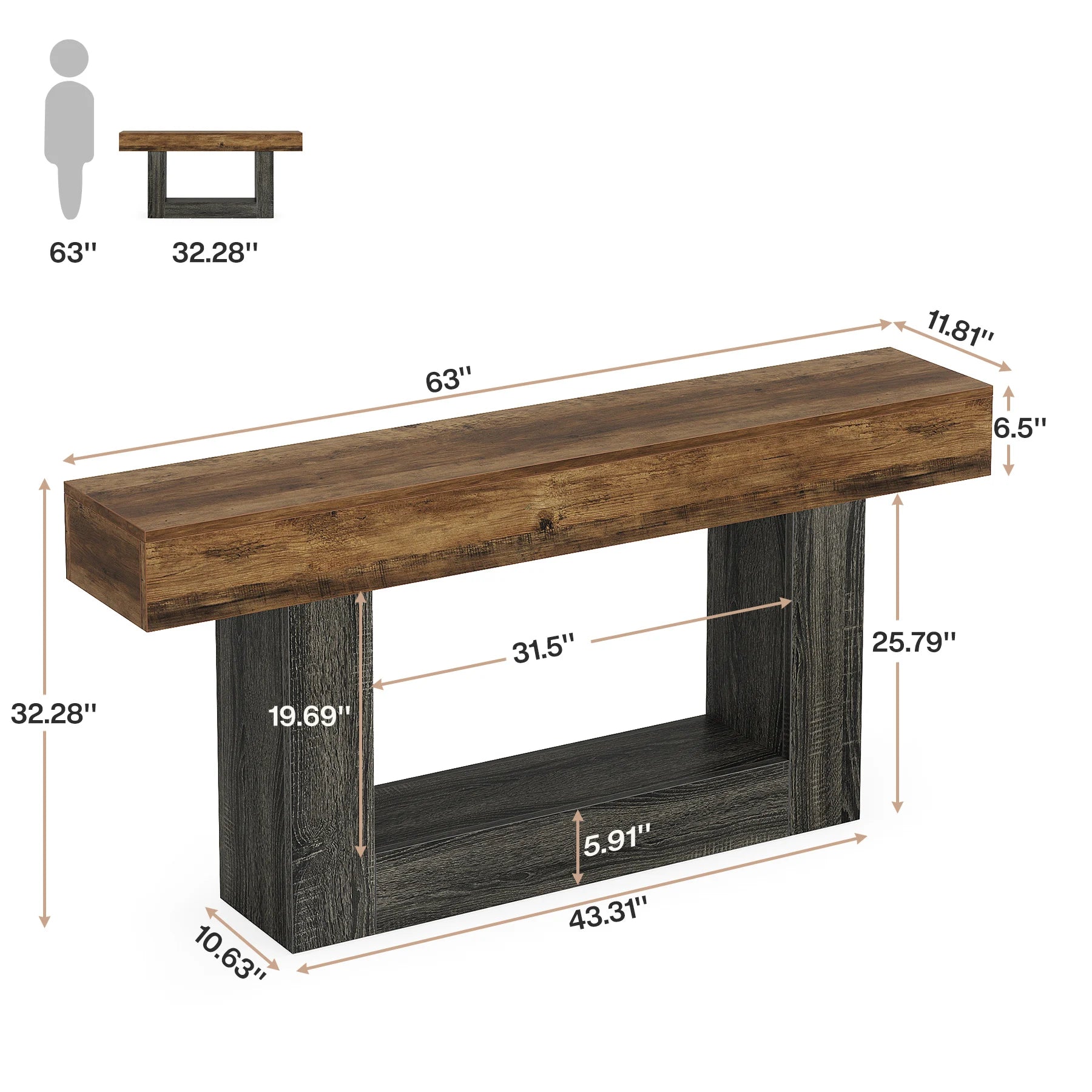 Modern Narrow Console Table with Storage Shelf
