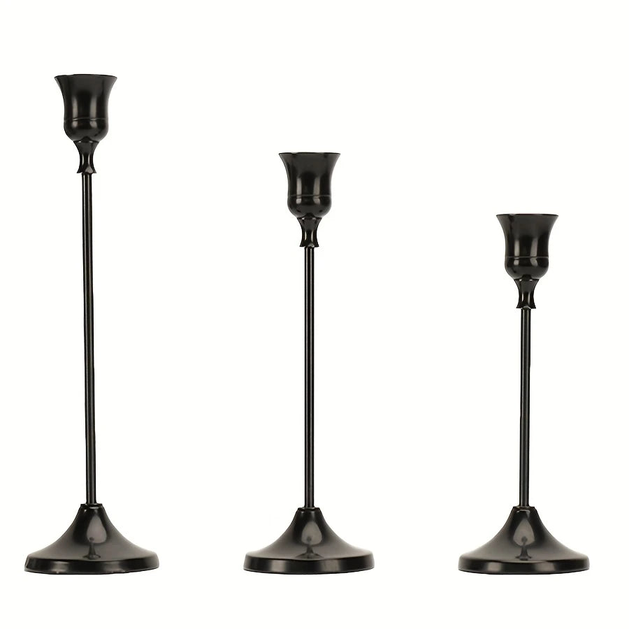 3-Piece Gold Metal Candlestick Holder Set
