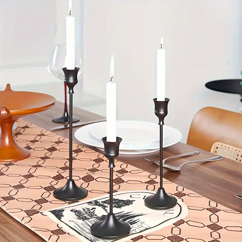 3-Piece Gold Metal Candlestick Holder Set