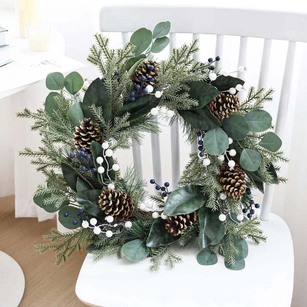Eucalyptus Christmas Wreath with Pine Cones – Holiday Door & Wall Décor