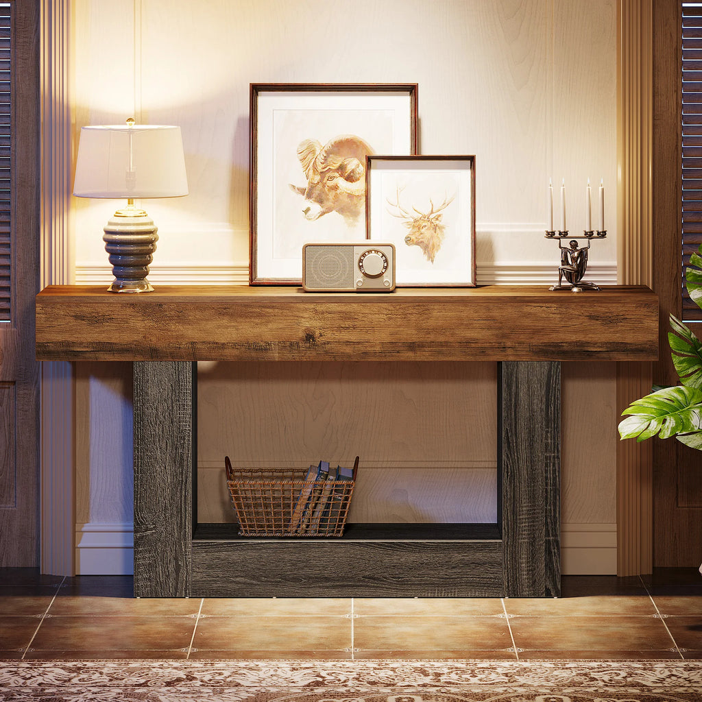 Modern Narrow Console Table with Storage Shelf