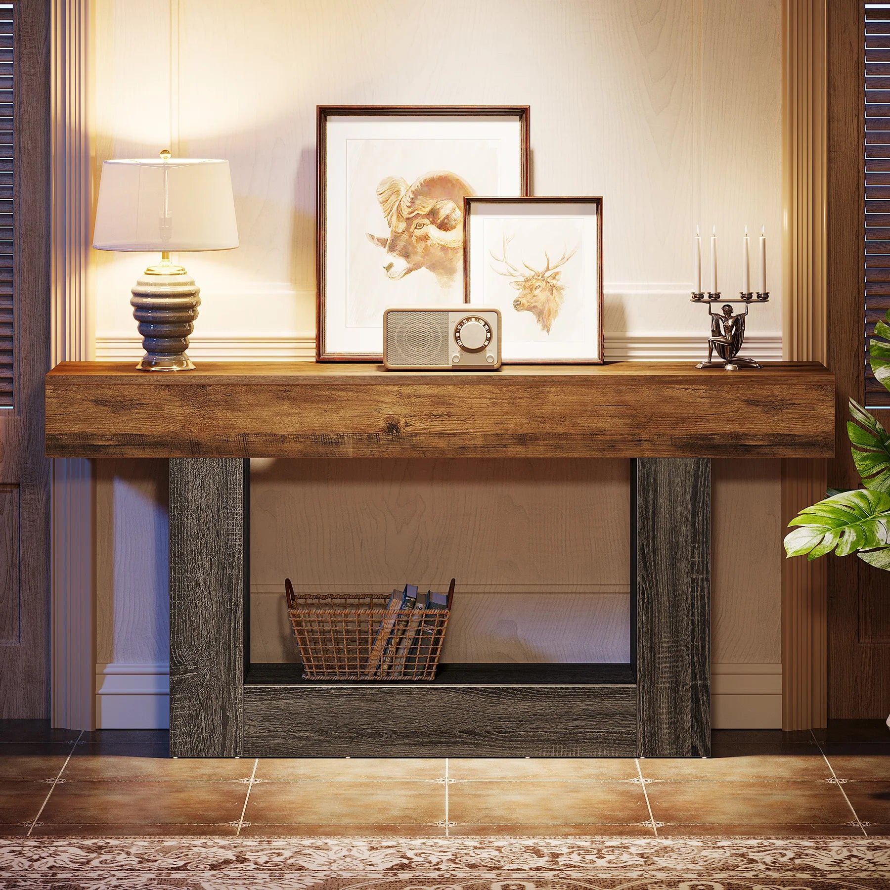 Modern Narrow Console Table with Storage Shelf