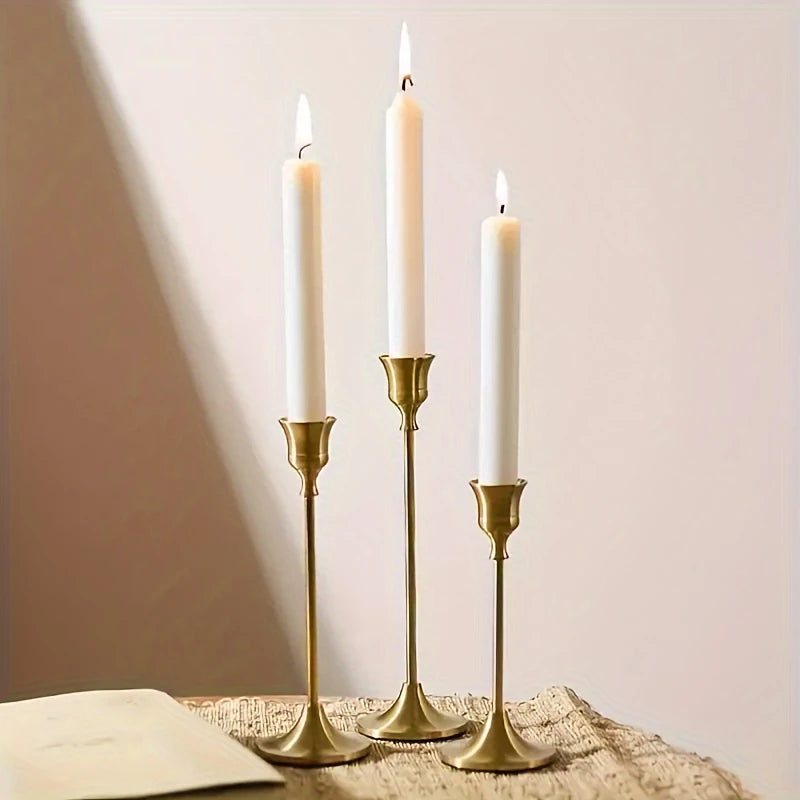 3-Piece Gold Metal Candlestick Holder Set