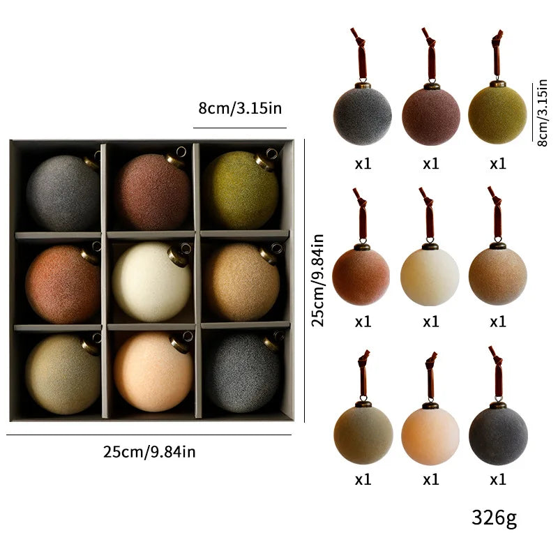 Luxury Flocked Christmas Ball Ornaments – 9-Piece Holiday Set