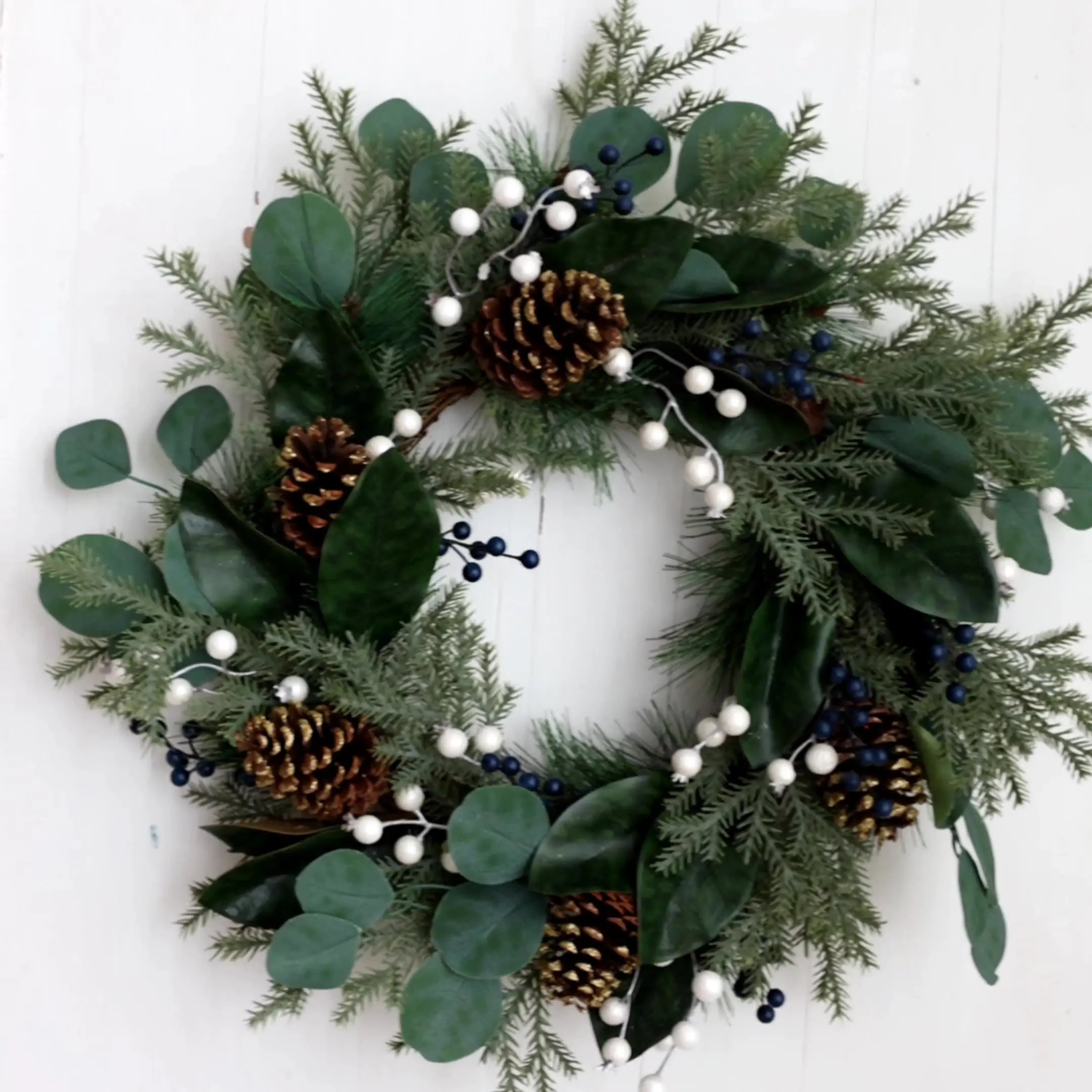 Eucalyptus Christmas Wreath with Pine Cones – Holiday Door & Wall Décor