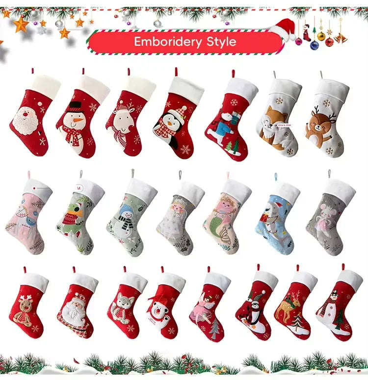 2026 Christmas Home Wall Decoration Cute Large Knitted Yarn Eco-Friendly Soft Acrylic Fiber Embroidery Stocking Gift Bag 18inch