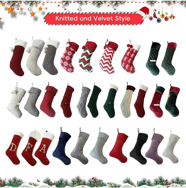 2026 Christmas Home Wall Decoration Cute Large Knitted Yarn Eco-Friendly Soft Acrylic Fiber Embroidery Stocking Gift Bag 18inch