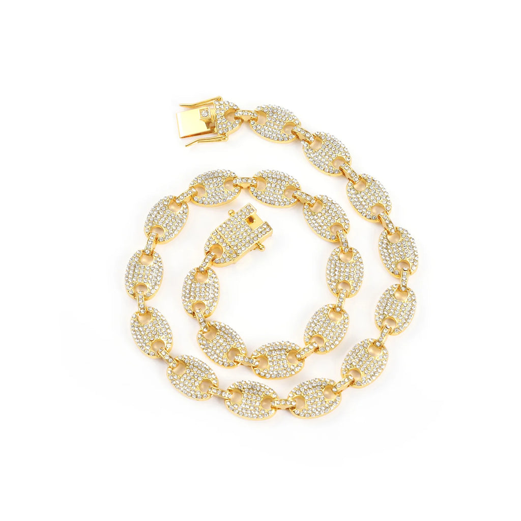 12mm Miami Cuban Link Necklace – Coffee Bean Chain | Unisex Hip-Hop Jewelry