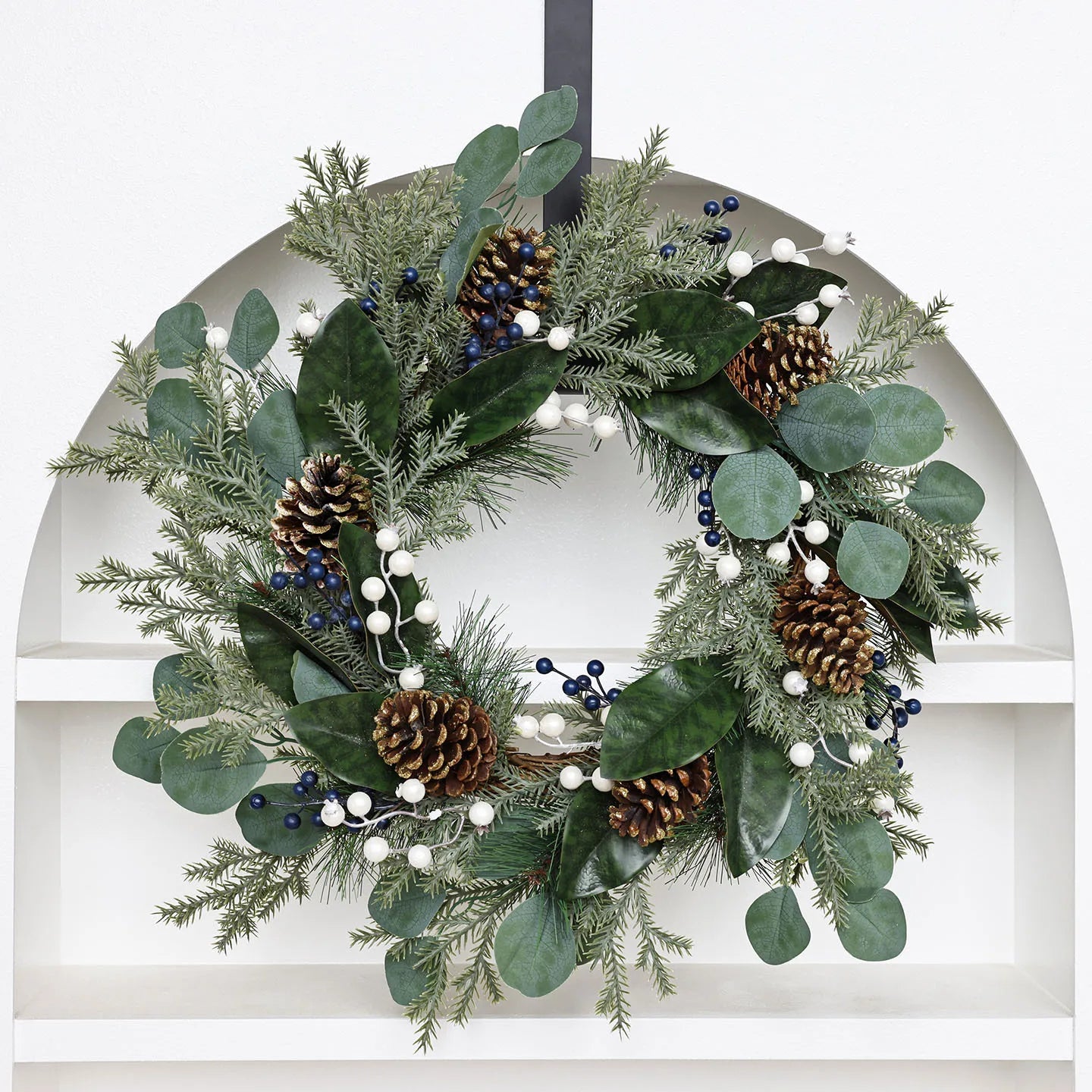 Eucalyptus Christmas Wreath with Pine Cones – Holiday Door & Wall Décor
