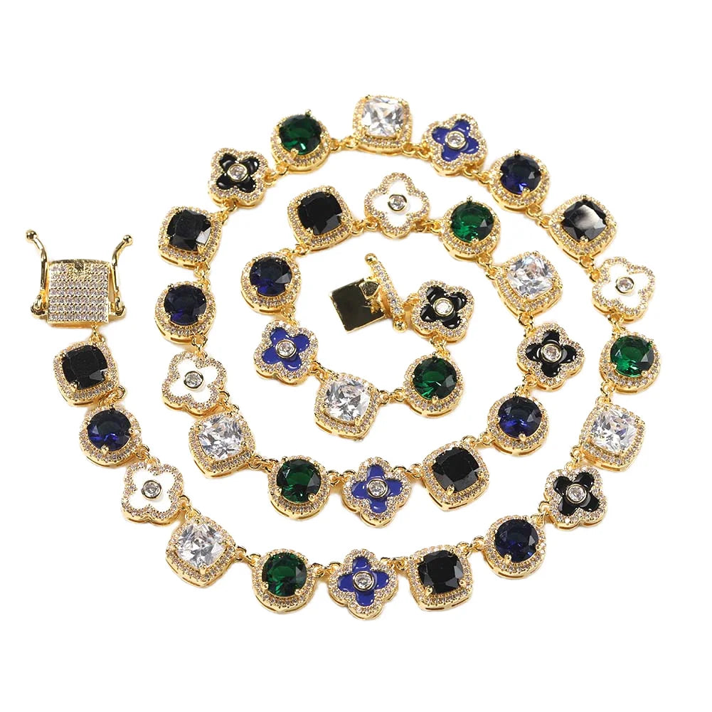 Luxury Clover Cubic Zirconia Necklace – Gold & Silver Finish