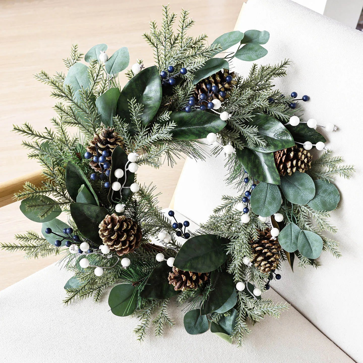 Eucalyptus Christmas Wreath with Pine Cones – Holiday Door & Wall Décor