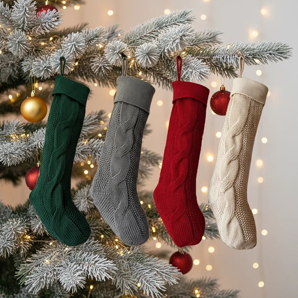 2026 Christmas Home Wall Decoration Cute Large Knitted Yarn Eco-Friendly Soft Acrylic Fiber Embroidery Stocking Gift Bag 18inch
