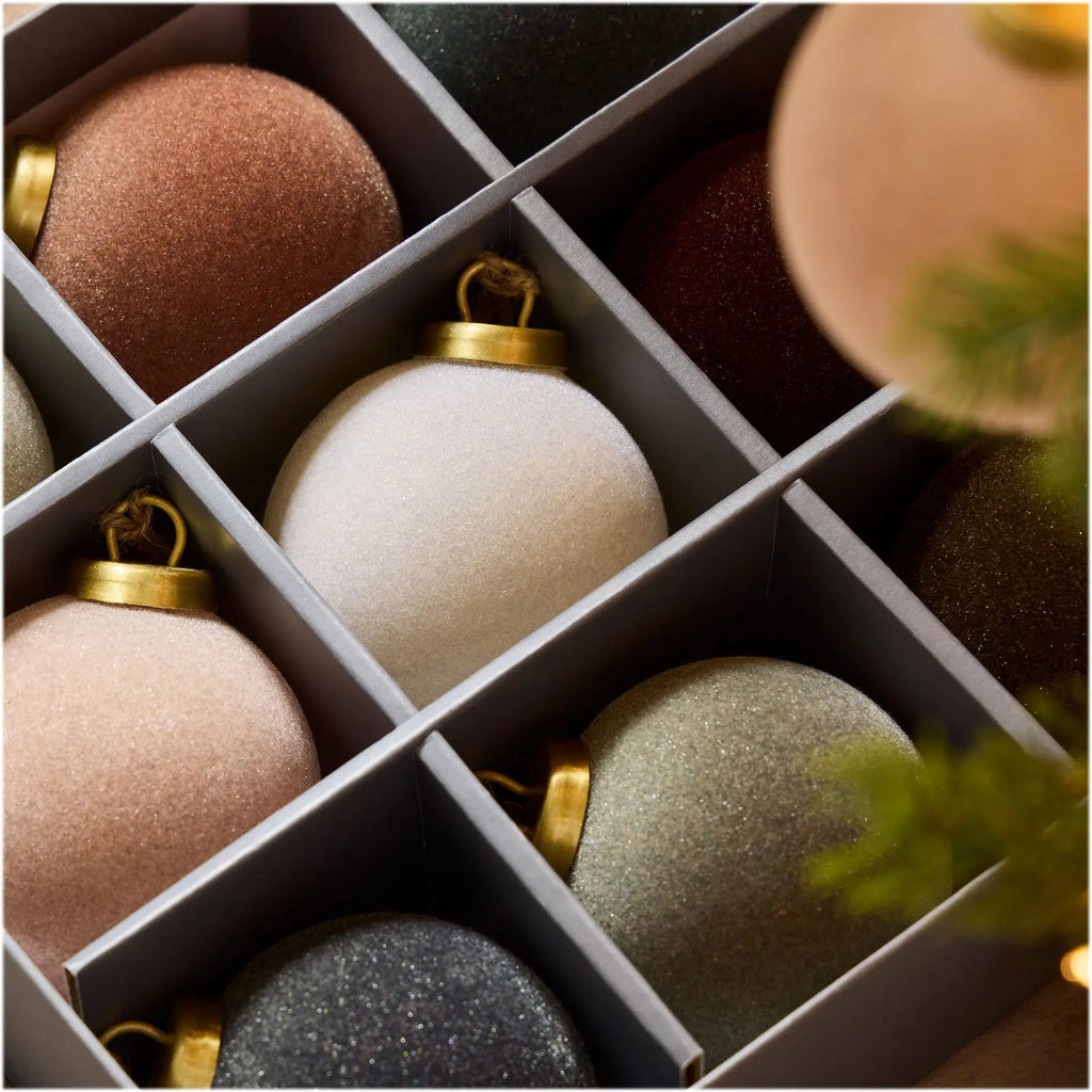 Luxury Flocked Christmas Ball Ornaments – 9-Piece Holiday Set