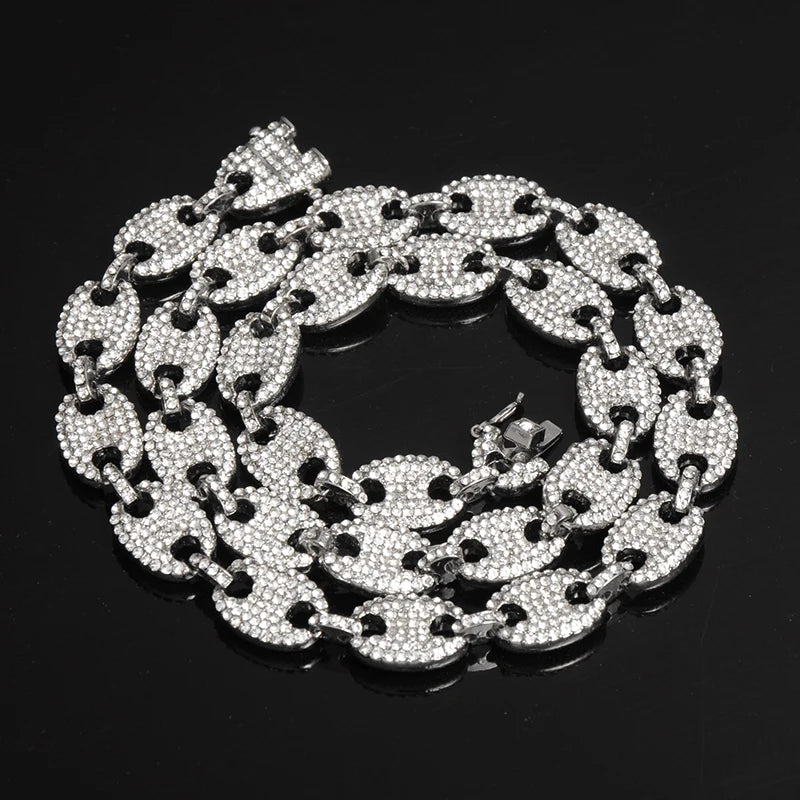 12mm Miami Cuban Link Necklace – Coffee Bean Chain | Unisex Hip-Hop Jewelry