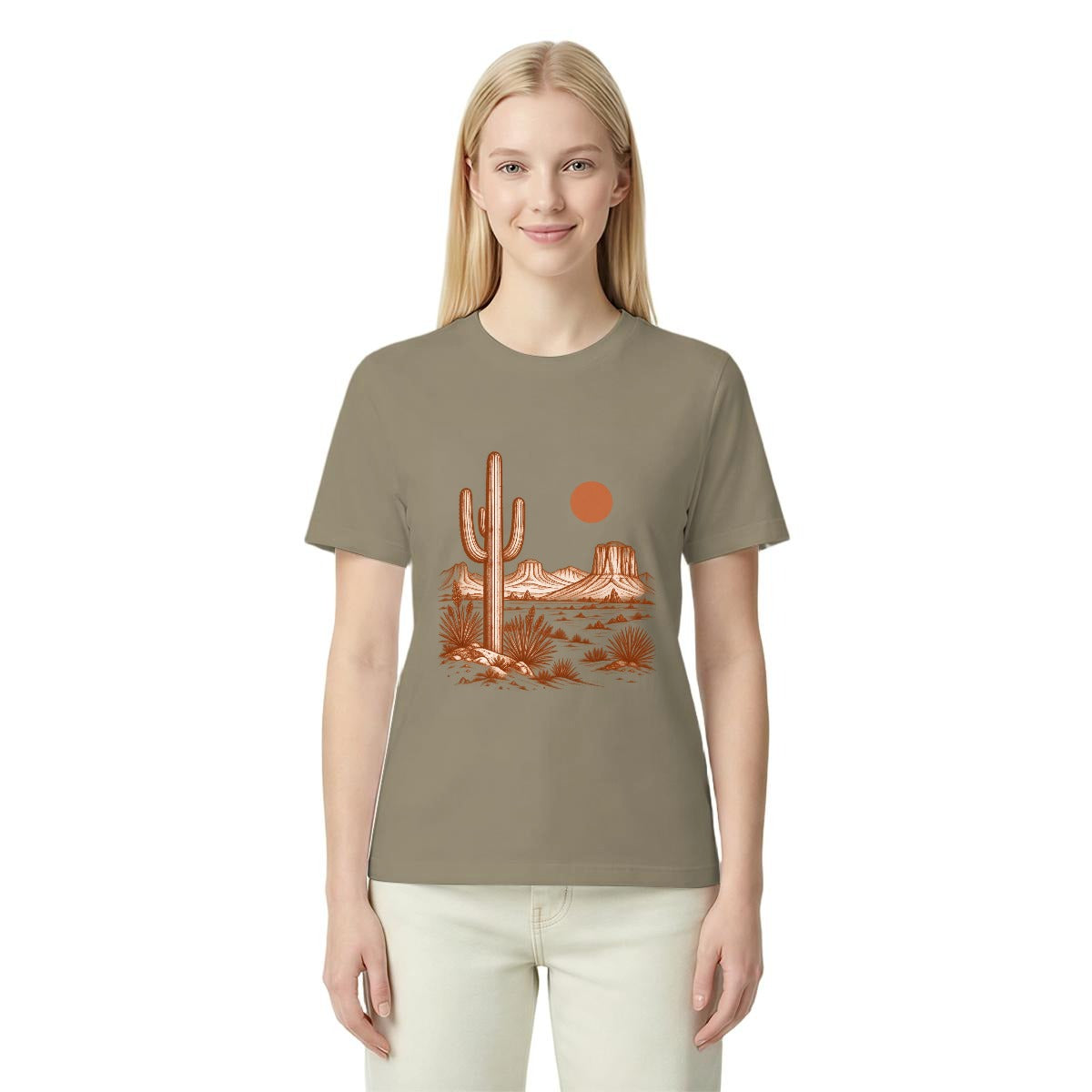 Women’s Western Desert Sunset Cactus Graphic T-Shirt