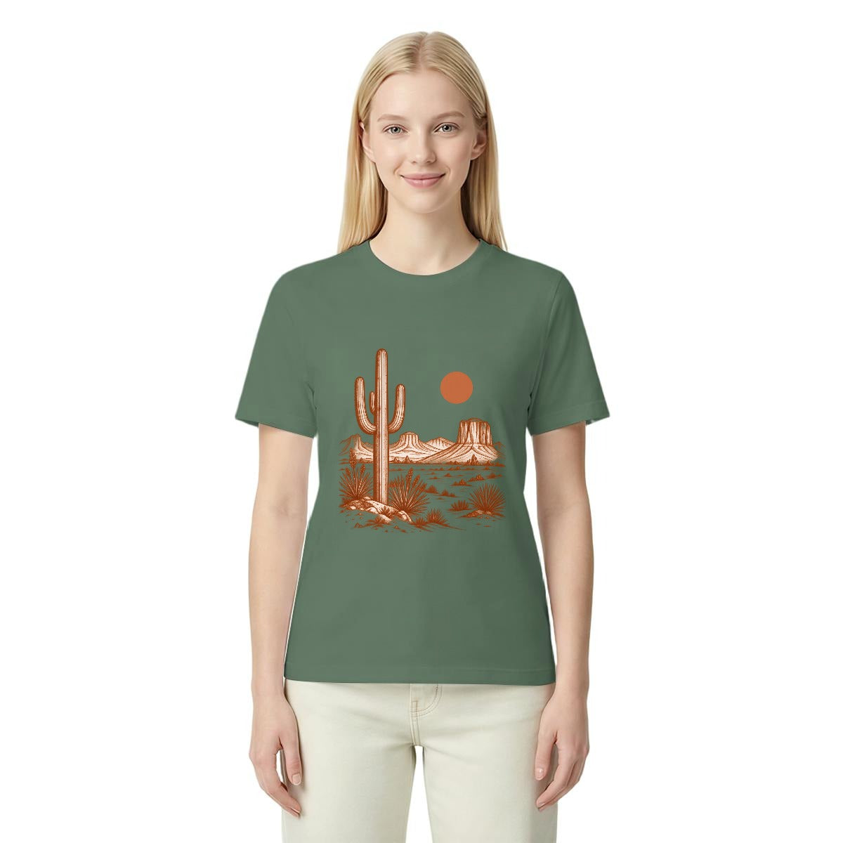 Women’s Western Desert Sunset Cactus Graphic T-Shirt