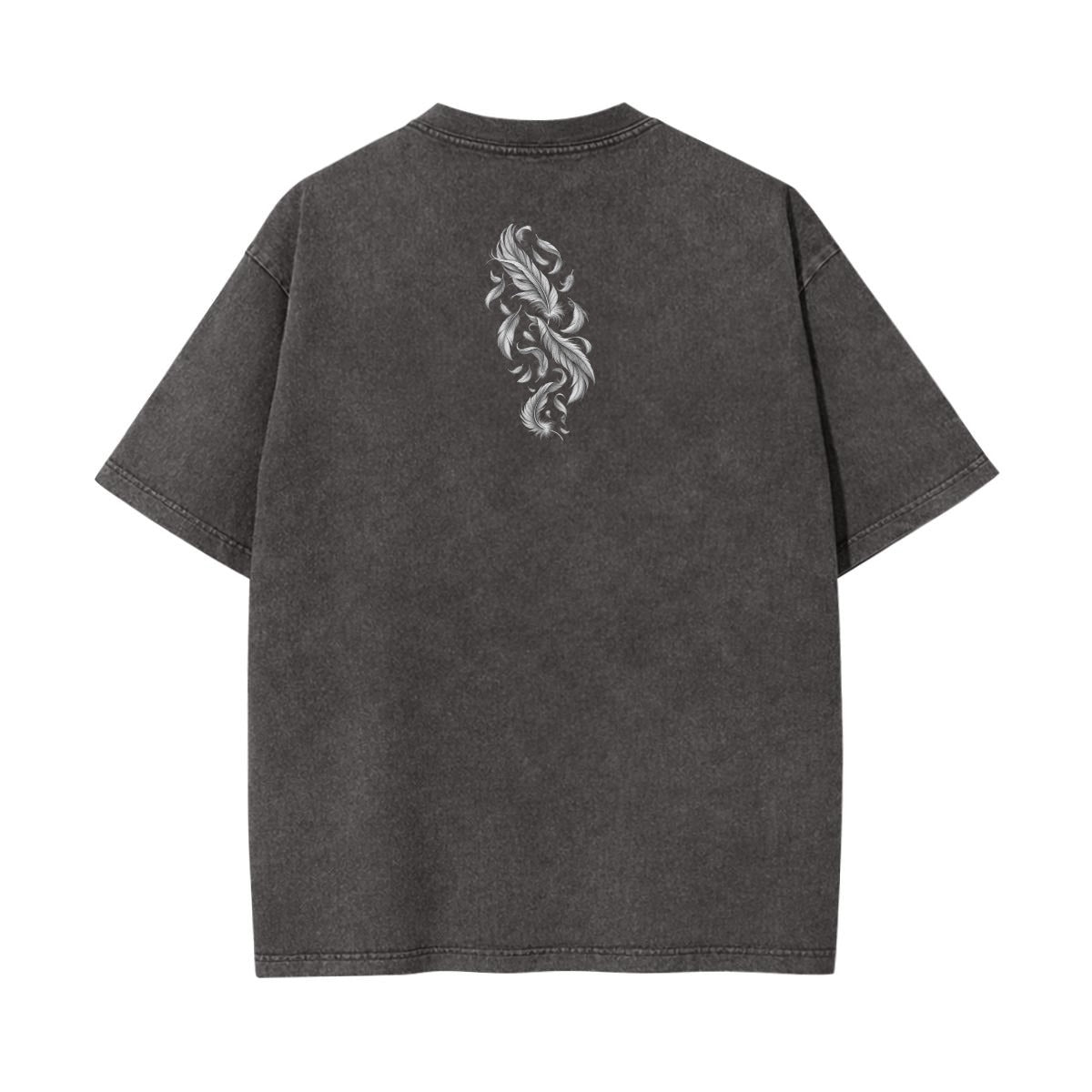 Fallen Angel Warrior Graphic Tee – Vintage Washed Oversized Shirt