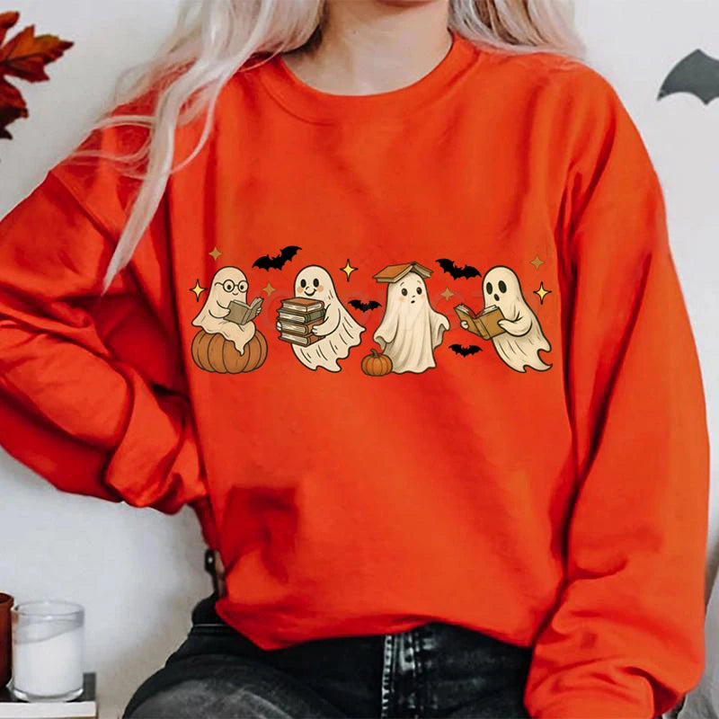 Halloween Ghost Pumpkin Oversized Sweatshirt | Cozy Fall Crewneck for Women