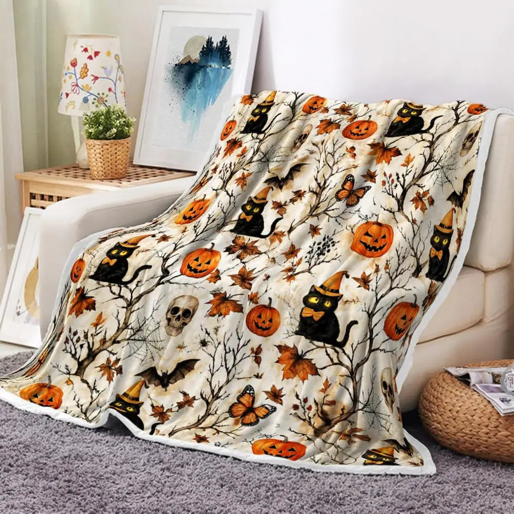 Cozy Halloween Patchwork Throw Blanket