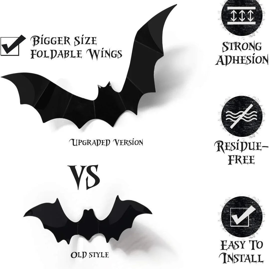 12-Piece 3D Halloween Bat Wall Sticker Set