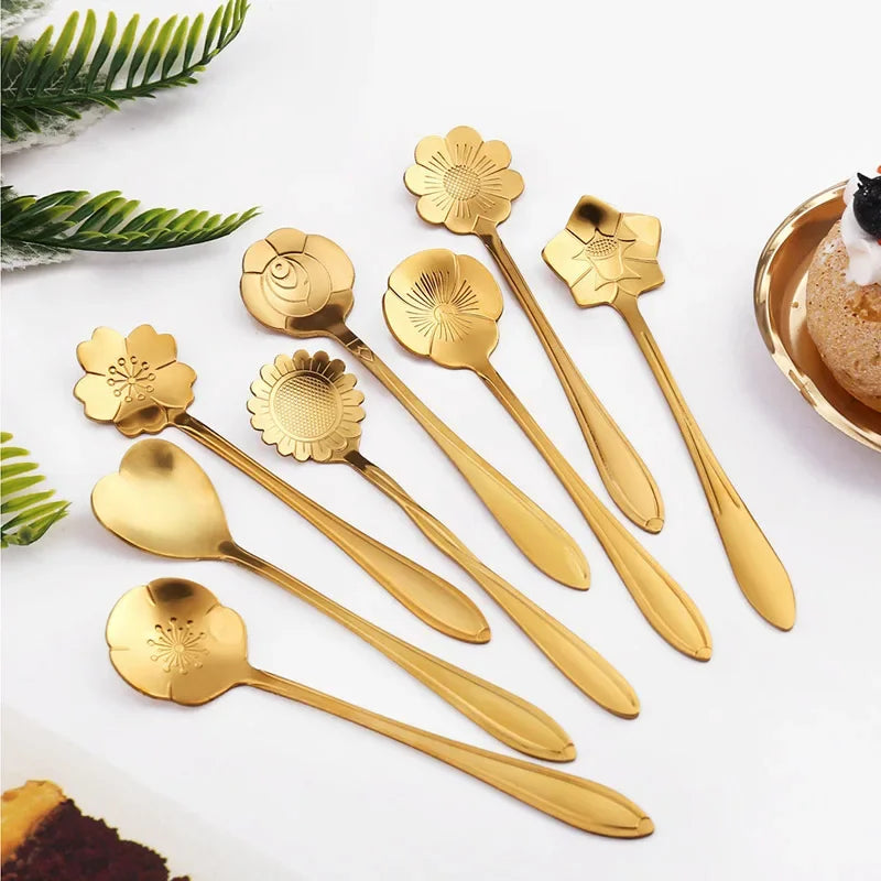 8-Piece Floral Stainless Steel Spoon Set