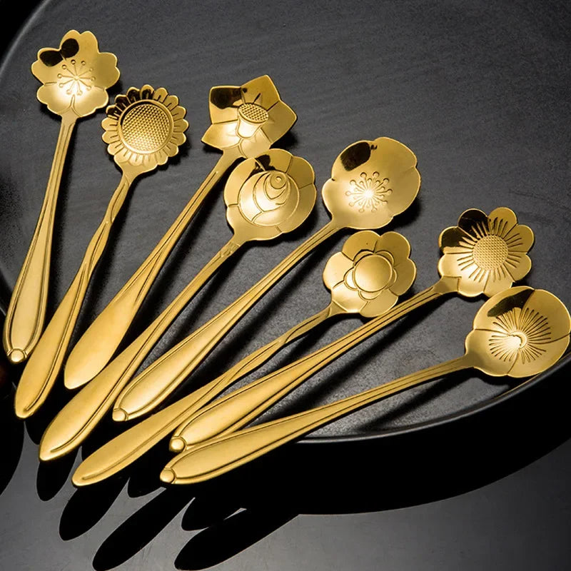 8-Piece Floral Stainless Steel Spoon Set