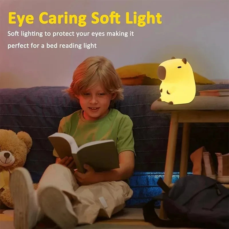 Cute Capybara Silicone LED Night Light – Soft Bedside Lamp for Kids & Bedroom Decor