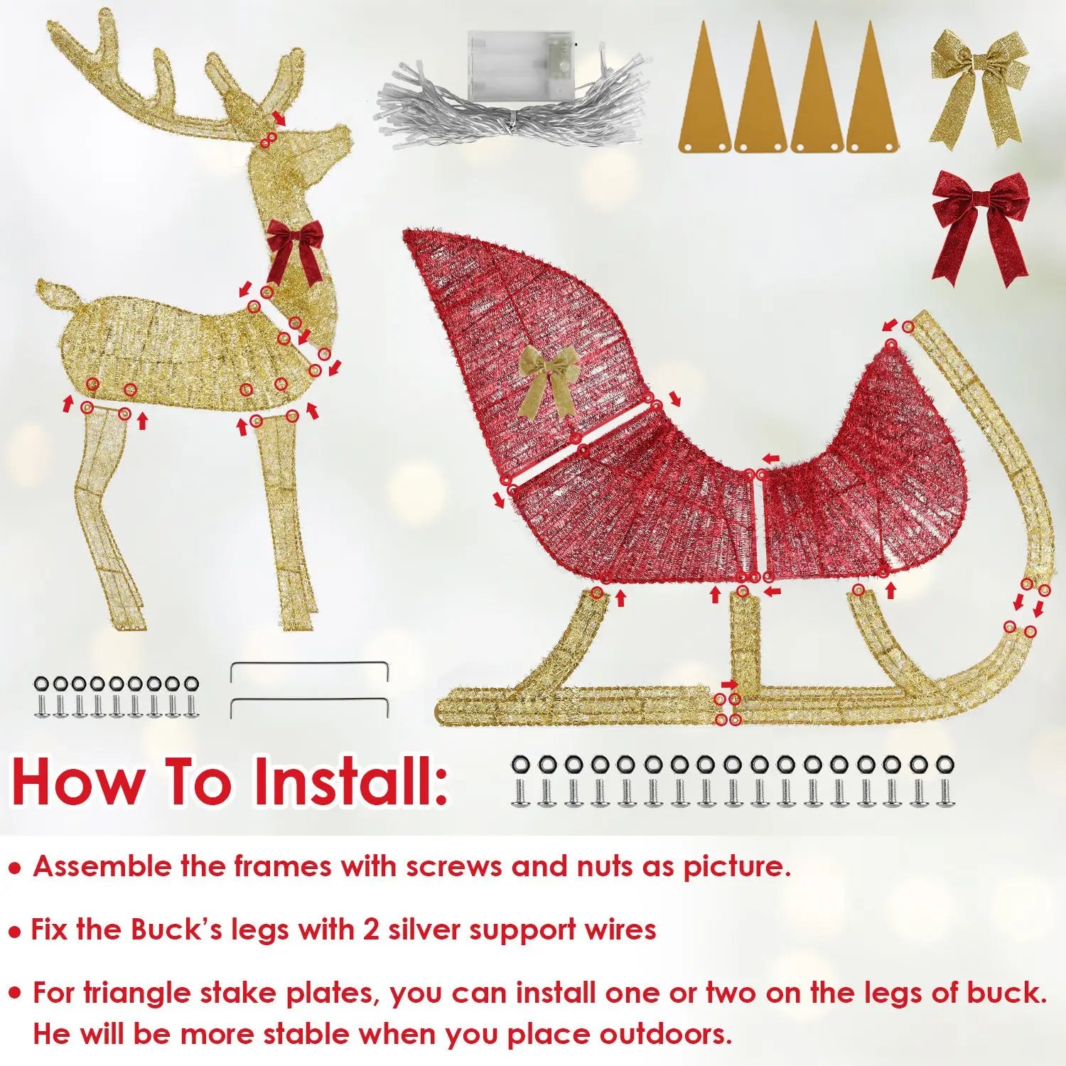 LED Christmas Reindeer & Sleigh Decoration with 8 Lighting Modes