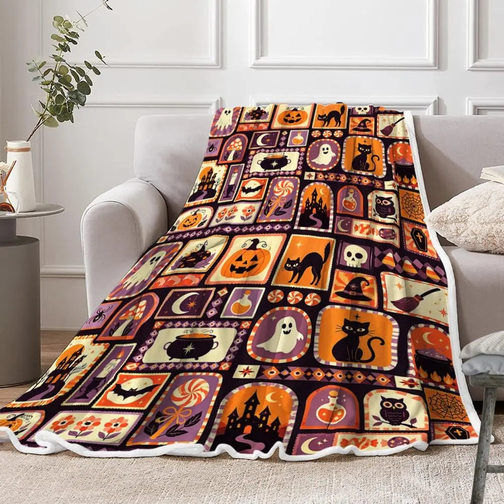 Cozy Halloween Patchwork Throw Blanket