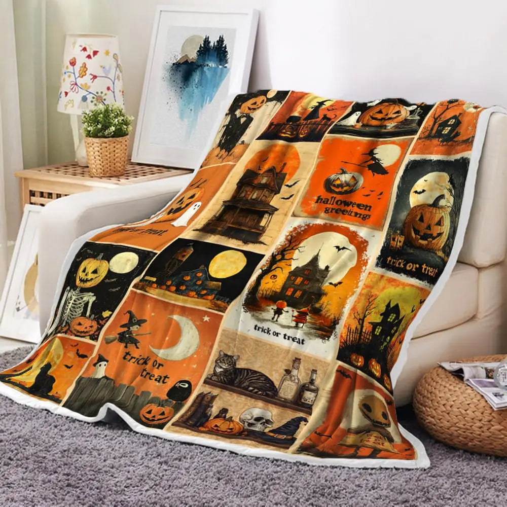 Cozy Halloween Patchwork Throw Blanket