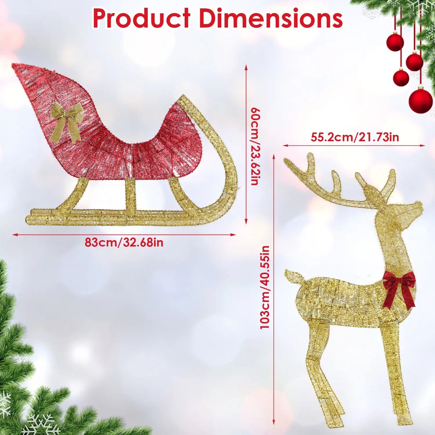 LED Christmas Reindeer & Sleigh Decoration with 8 Lighting Modes
