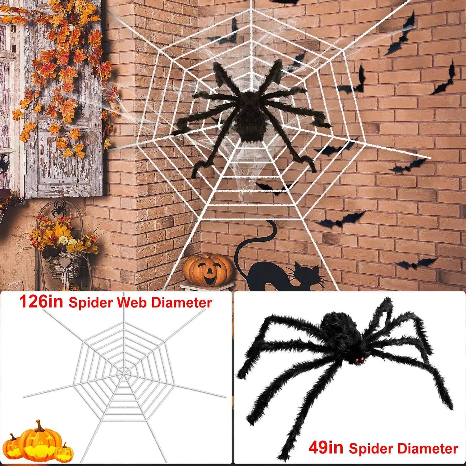Giant 49-Inch Halloween Spider with Stretch Web
