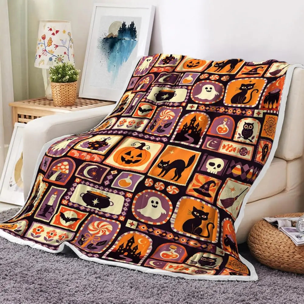 Cozy Halloween Patchwork Throw Blanket